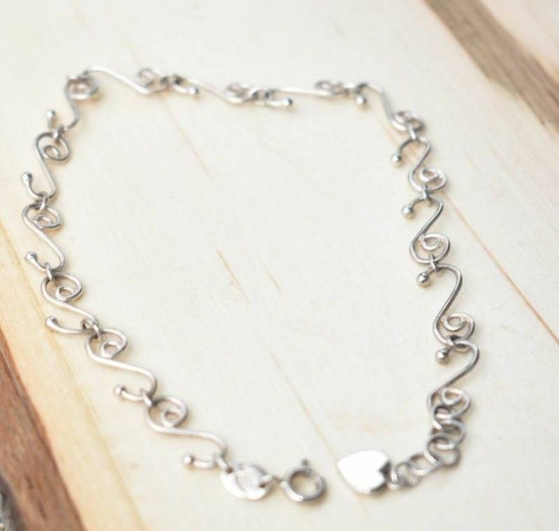 Silbe Sterling Silver Herzcharakter Ankle Armband Silbe Sterling Silver Herzcharakter Ankle Armband von SilverSistersSilpada