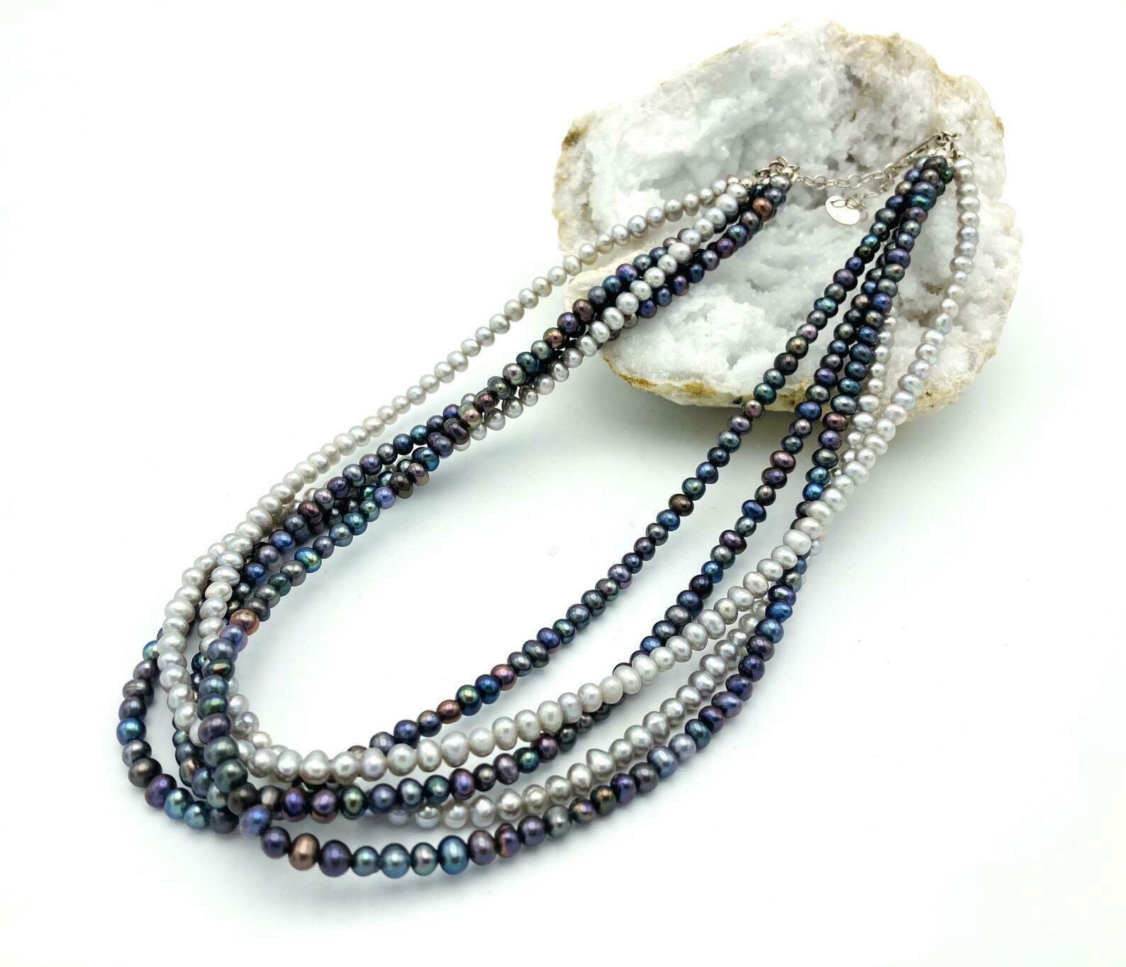 Silpada 925 Sterling Silber 5 Strang Graue Und Weiße Süßwasserperlen Halskette N1721 von SilverSistersSilpada