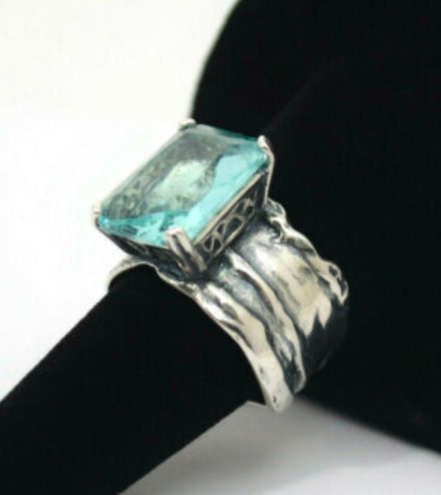 Silpada 925 Sterling Silber Aqua Blue Glas Statement Ring Gr. 9 R1608 Wow von SilverSistersSilpada