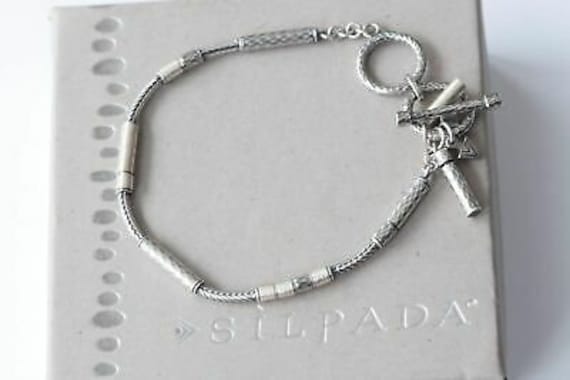 Silpada 925 Sterling Silber Baumeln Knebel Bar Satin Brushed Finish Armband B1975 von SilverSistersSilpada