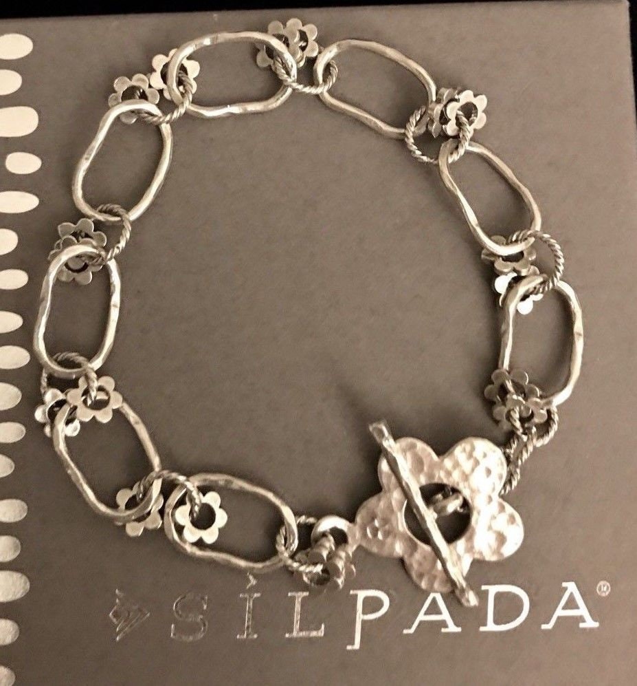 Silpada 925 Sterling Silber Blume Link Knebel Gehämmert Strukturierte Armband von SilverSistersSilpada