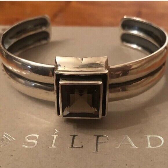 Silpada 925 Sterling Silber Facettierte Rauchquarz Manschette Band Armband B1043 Quality Style von SilverSistersSilpada