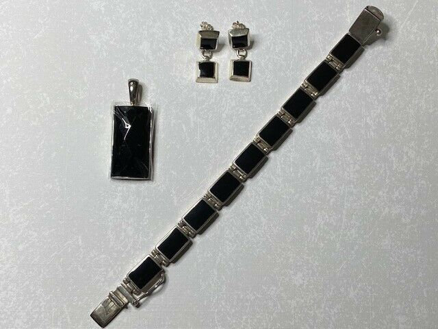 Silpada 925 Sterling Silber Schwarz Onyx Armband Anhänger Und Ohrringe Set Vintage Htf von SilverSistersSilpada