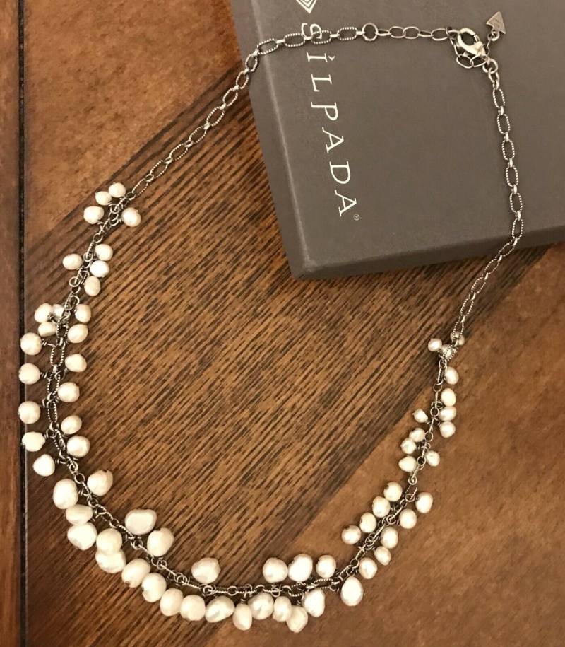Silpada 925 Sterling Silber Weiß Süßwasser Perlen Halskette Cha von SilverSistersSilpada