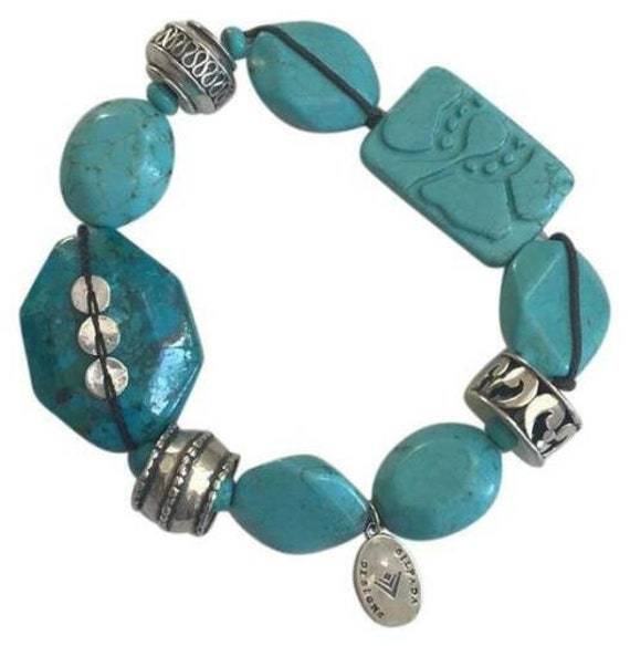 Silpada Sterling Silber Türkis Stretch Armband Geschnitzt Magnesit Howlith von SilverSistersSilpada