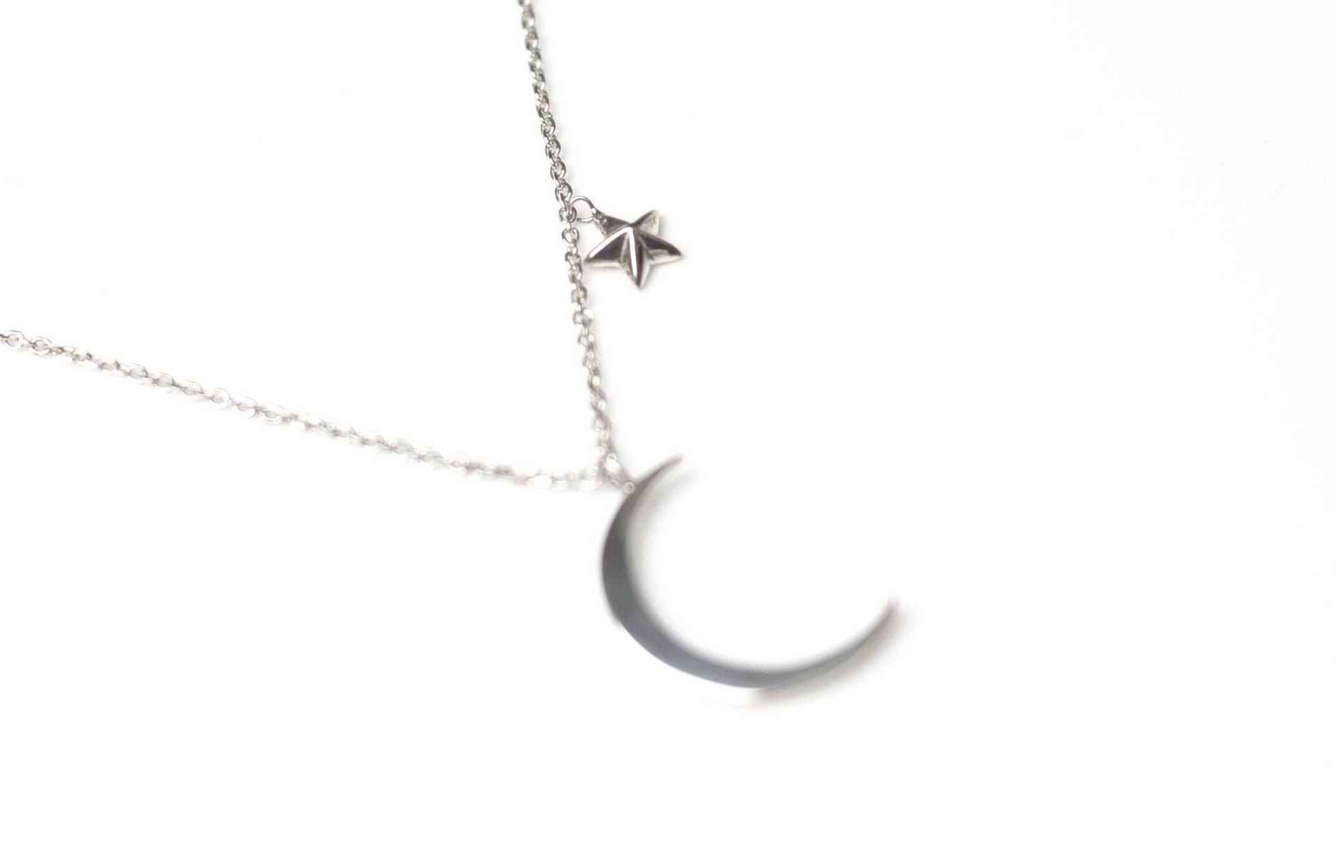 Sterling Silber Anhänger Mond & Stern Bordstein Halskette Design Feine Kette von SilverSisterz