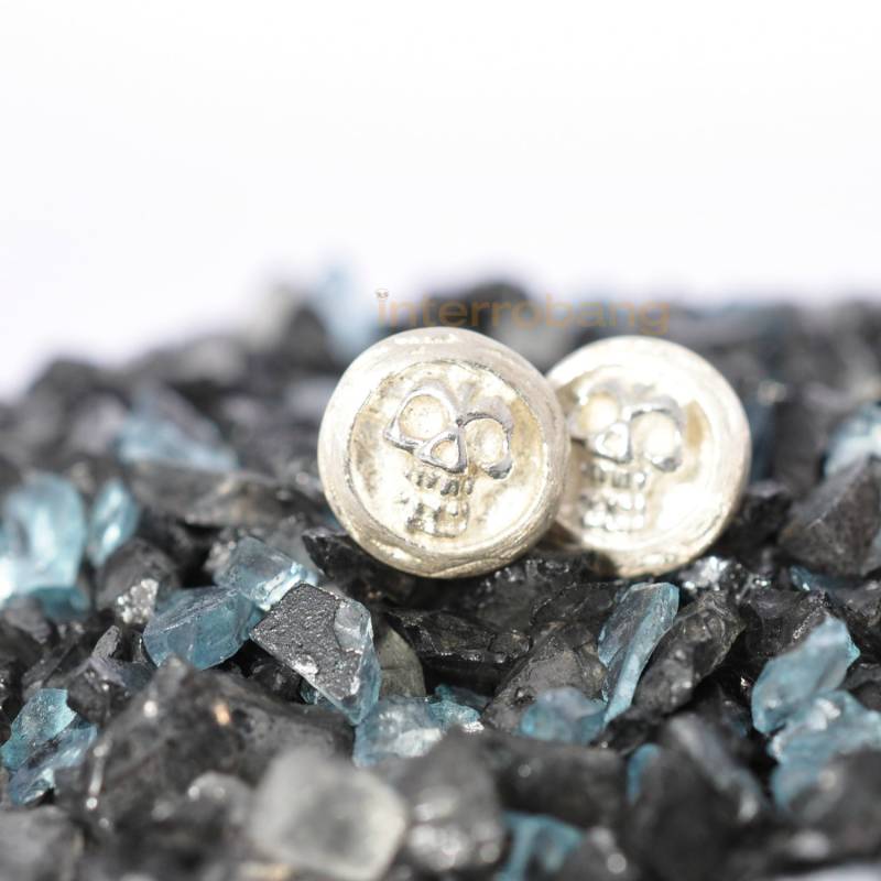 Schädel-Stempel-Ohrstecker, Herren Ohrstecker, Sterling Silber Flache Scheibe Runde 846A von SilverSkullEarrings