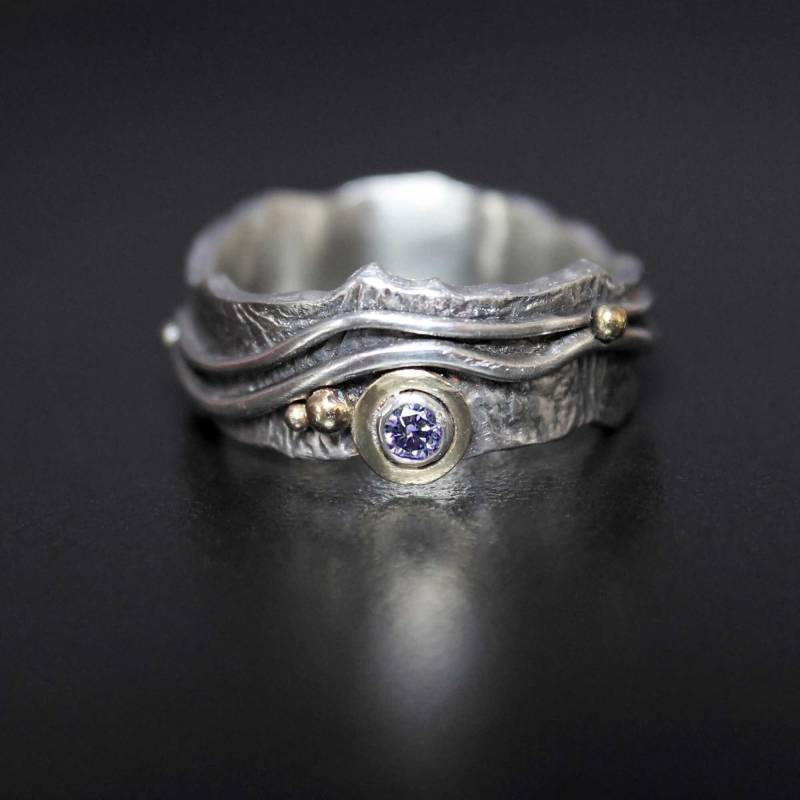 Mountain River Ring - Silber + 18 Karat Gold Wird Auf Bestellung Mit Jedem Edelstein Angefertigt Mountain River Ring - Silber + 18 Karat Gold Wird Auf Bestellung Mit Jedem Edelstein Angefertigt von SilverSpiralsShop