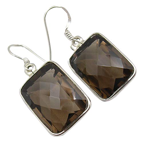 SilverStarJewel 13 x 18 mm Rauchquarz Ohrringe 3,6 cm 7,9 Gramm 925 massives Sterling Silber von SilverStarJewel