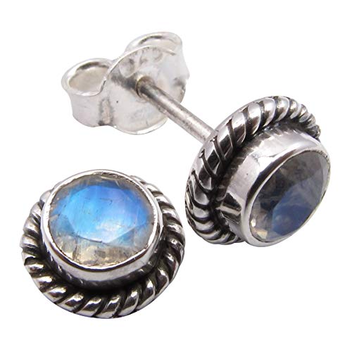 SilverStarJewel 5 x 5 mm Regenbogen Mondstein Jahrgang-Stil Ohrstecker 0,8 cm 925 Rein Silber von SilverStarJewel