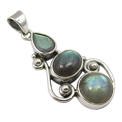 SilverStarJewel 6 x 9, 8 x 10, 10 x 10 mm Labradorit-Anhänger 4,1 cm 0,925 Feinsilber von SilverStarJewel