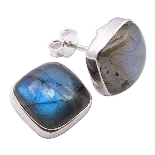 SilverStarJewel 925 Cabochon Labradorit Ohrringe aus massivem Silberschmuck 1,3 cm von SilverStarJewel