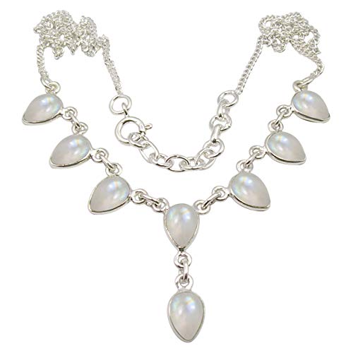 SilverStarJewel 925 Cabochon Regenbogen Mondstein Halskette aus massivem Silber 44,96 cm 9,2 Gramm von SilverStarJewel
