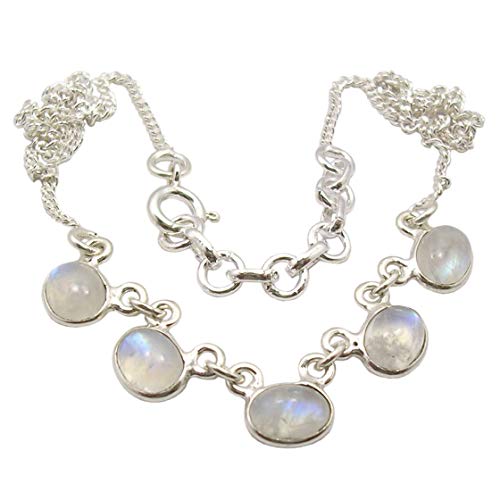 SilverStarJewel 925 Cabochon Regenbogen Mondstein Halskette aus massivem Sterlingsilber 42,67 cm von SilverStarJewel