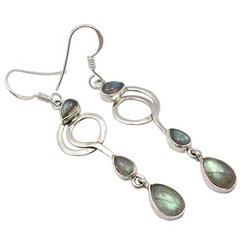 SilverStarJewel 925 Labradorit-Ohrringe aus massivem Silber 6,1 cm Damen-Verlobung von SilverStarJewel