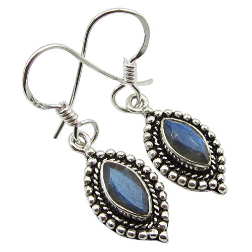 SilverStarJewel 925 Labradorit Stammes-Stil Ohrringe aus massivem Silber 3,3 cm Damengeschenk Fünfter Mai Geschenk von SilverStarJewel