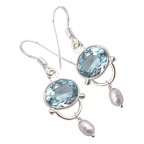 SilverStarJewel 925 Massivsilber 8 x 10 mm Blaue Topasperlen Ohrringe 3,8 cm 2,6 Gramm Frühlingsferien Beste Kaufanzeige von SilverStarJewel