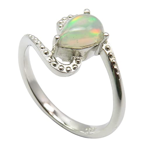 SilverStarJewel 925 Massivsilber Tropfenform Opal Ring Neue Mutter Brautjungfer Geschenk Schmuck Für Frauen Größe 49 bis 60 von SilverStarJewel