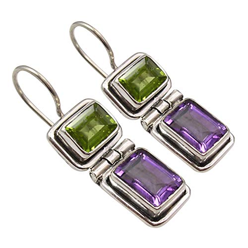 SilverStarJewel 925 Peridot & Amethyst aus massivem Silber 2 Stein Muttertag Alle Angebote Ohrringe 2,8 cm 6,3 Gramm von SilverStarJewel