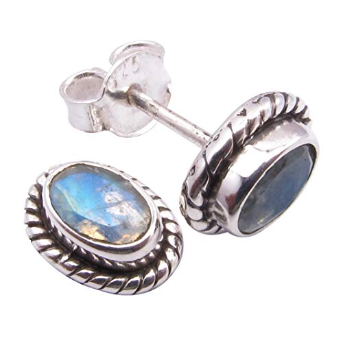 SilverStarJewel 925 Silber Regenbogen Mondstein Ethnische Ohrringe 1 cm Hochzeitsschmuck Frühlingsferien Nach Deals von SilverStarJewel