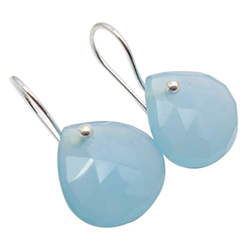 SilverStarJewel 925 Solid Silber Herz Aqua Chalcedon Ohrringe 2,5 cm Neuer Schmuck von SilverStarJewel