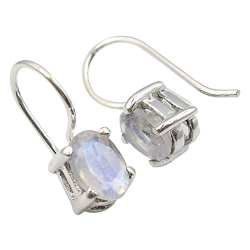 SilverStarJewel 925 Solid Silber Natürlich 5 x 7 mm Geschnittener Regenbogenmondstein tcw 2,0 Ohrringe 1,8 cm von SilverStarJewel