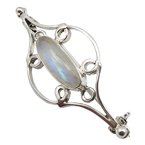 SilverStarJewel 925 Solid Silber Regenbogen Mondstein Brosche 5,1 cm Herren Edelsteinschmuck von SilverStarJewel