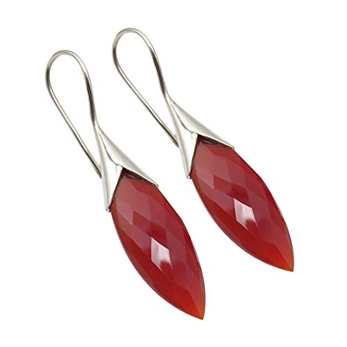 SilverStarJewel 925 Solid Silber Rot Schnitt Karneol Ohrringe 4,3 cm 6,1 Gramm Damen Edelstein von SilverStarJewel