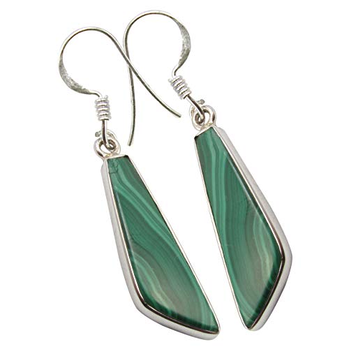 SilverStarJewel 925 Sterling Silber 7 x 24 mm Cabochon Malachit tcw 10,1 Ohrringe 4,3 cm von SilverStarJewel