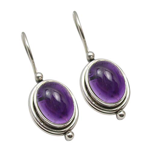 SilverStarJewel 925 Sterling Silber 7 x 9 mm Amethyst Ethnische Ohrringe 2,5 cm Schmuckgeschenk von SilverStarJewel