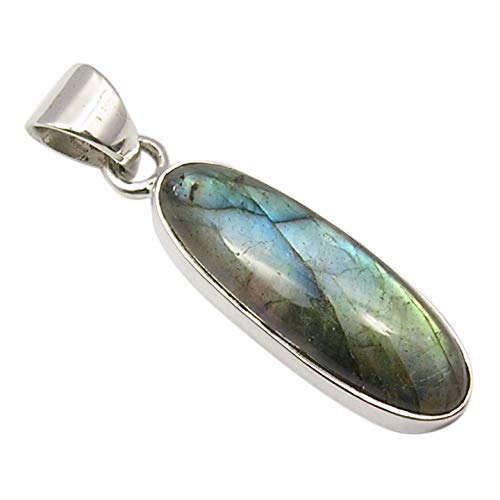 SilverStarJewel 925 Sterling Silber Blau Labradorit Anhänger 3,3 cm Modestein von SilverStarJewel