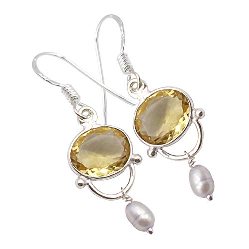 SilverStarJewel 925 Sterling Silber Cut Citrin tcw 5,4 Beads Ohrringe 3,8 cm Frauenkunst Muttertag Am besten von SilverStarJewel