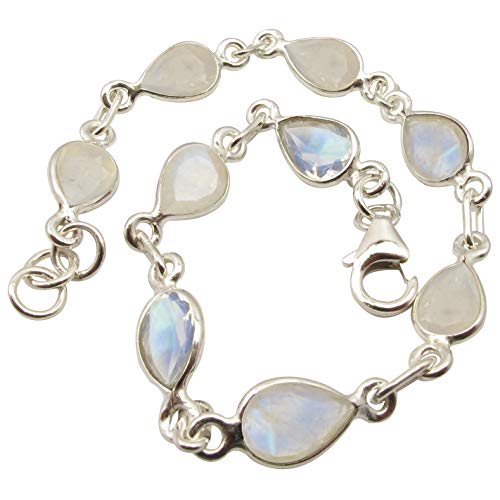 SilverStarJewel 925 Sterling Silber Natürlich facettiert Regenbogen Mondstein Armband 21,08 cm Mothers Day Best Buy von SilverStarJewel