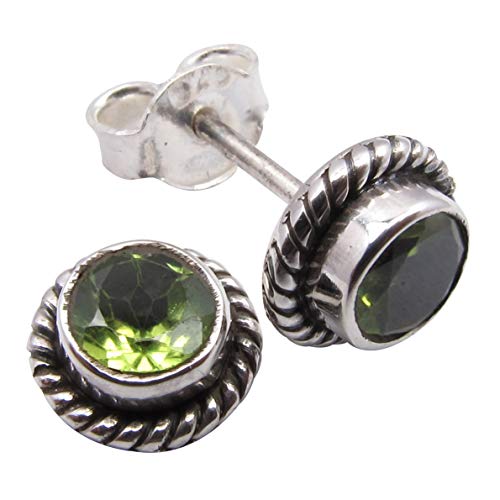 SilverStarJewel 925 Sterling Silber Naturgrün Peridot Handarbeit Ohrringe 0,8 cm von SilverStarJewel