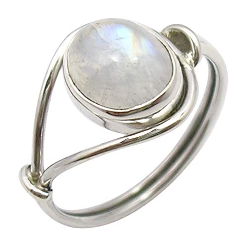 SilverStarJewel 925 Sterling Silber Oval Regenbogen Mondstein muttertagsgeschenke Ring Jede Größe 48 bis 62 von SilverStarJewel