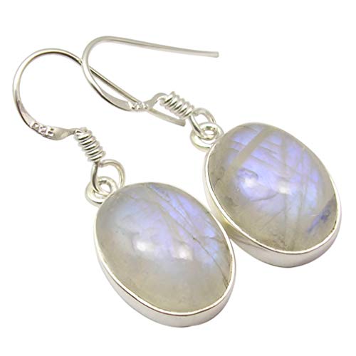 SilverStarJewel 925 Sterling Silber Regenbogen Mondstein Ohrringe 3 cm von SilverStarJewel