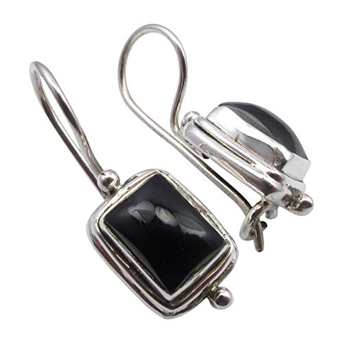 SilverStarJewel 925 Sterling Silber Verlobungsschmuck Schwarz Onyx Ohrringe 2,5 cm von SilverStarJewel