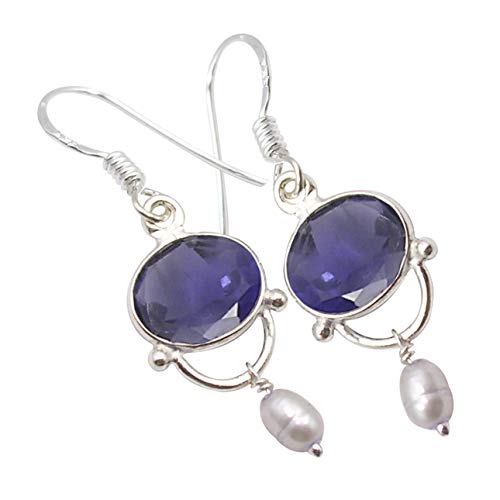 SilverStarJewel 925 Sterling Silber Violett geschliffene Iolite Ohrringe 3,8 cm Muttertag Bester Kauf von SilverStarJewel