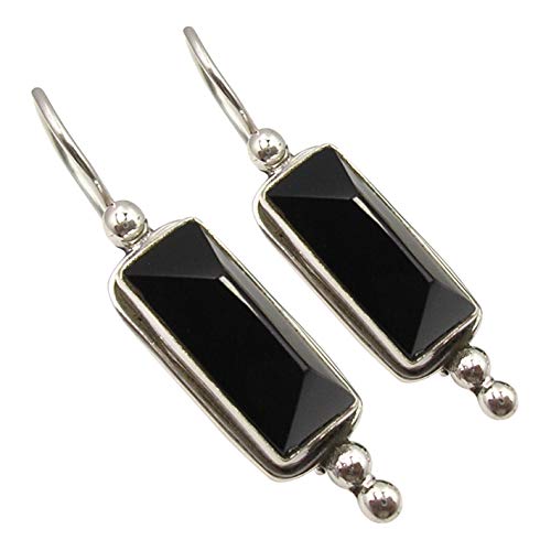 SilverStarJewel 925 Sterling Silber facettierte Schwarze Onyx Ohrringe 3,8 cm Stein Mothers Day Presents von SilverStarJewel