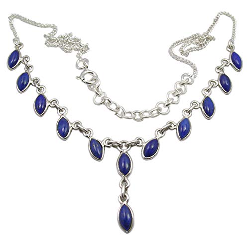 SilverStarJewel 925 Sterling Silber natürliche Lapislazuli Halskette 45,47 cm Schmuck Geschenk Fünfter Mai Geschäfte von SilverStarJewel