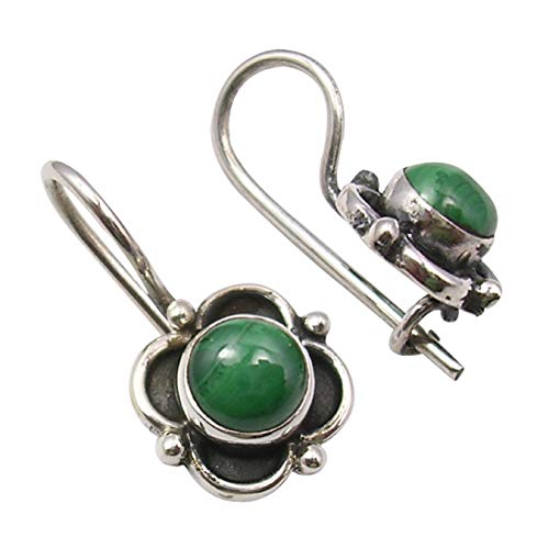 SilverStarJewel 925 Sterling Silber natürliche Malachit Ohrringe 1,8 cm Kunst Edelstein von SilverStarJewel