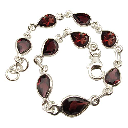 SilverStarJewel 925 massives Sterling Silber Granat Januar Geburtstein Armband 21,08 cm 7,4 Gram Muttertag Das Einkaufen von SilverStarJewel