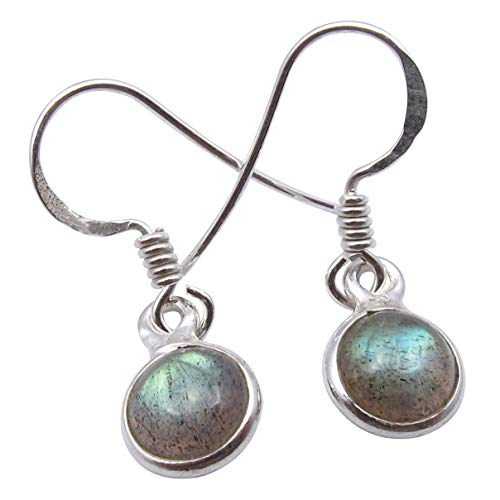 SilverStarJewel 925 runde Cabochon Labradorit Ohrringe aus massivem Silber 2,8 cm Neues Geschenk von SilverStarJewel