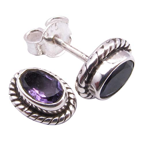 SilverStarJewel Amethyst Ohrringe 1 cm 925 massives Sterling Silber handgefertigte Kunst von SilverStarJewel