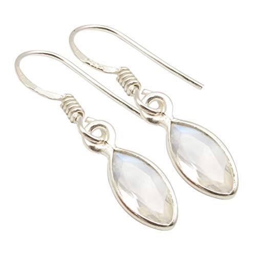 SilverStarJewel Authentische Regenbogen Mondstein Ohrringe 3 cm 1,3 Gramm 925 massives Silber Memorial Day Promotion von SilverStarJewel