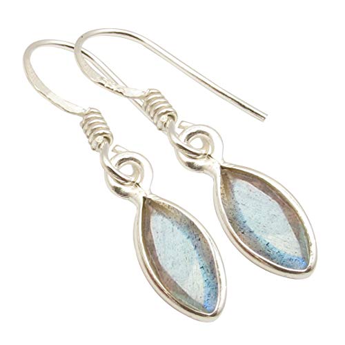 SilverStarJewel Blau 5 x 10 mm facettierte Labradorit-Ohrringe 3 cm Muttertag Das Einkaufen 925 Sterling Silber von SilverStarJewel