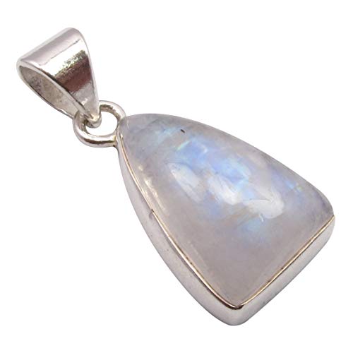 SilverStarJewel Blauer Regenbogen Mondstein Anhänger 2,8 cm massives Sterling Silber Hergestellt in Indien von SilverStarJewel