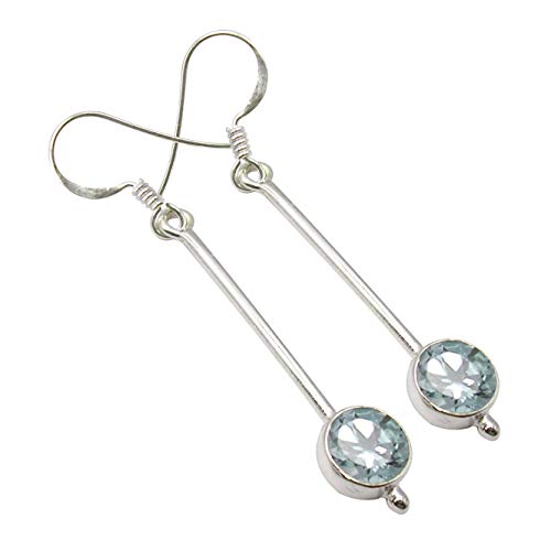 SilverStarJewel Blautopas Ohrringe 5,1 cm Schmuck massives Sterling Silber Fünfter Mai Die besten Online-Angebote von SilverStarJewel