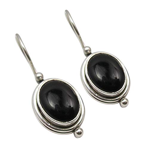 SilverStarJewel Cab Schwarz Onyx Ohrringe 2,5 cm 925 Rein Silber Edelsteine Geschenk von SilverStarJewel