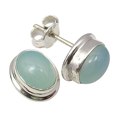 SilverStarJewel Cabochon Chalcedon Ohrringe 1,3 cm 925 reines Sterling Silber Frauen Kunst von SilverStarJewel